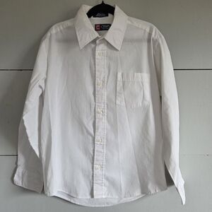 Chaps Boys White Cotton Polyester Button-Down Dress Shirt Long Sleeve Size 12